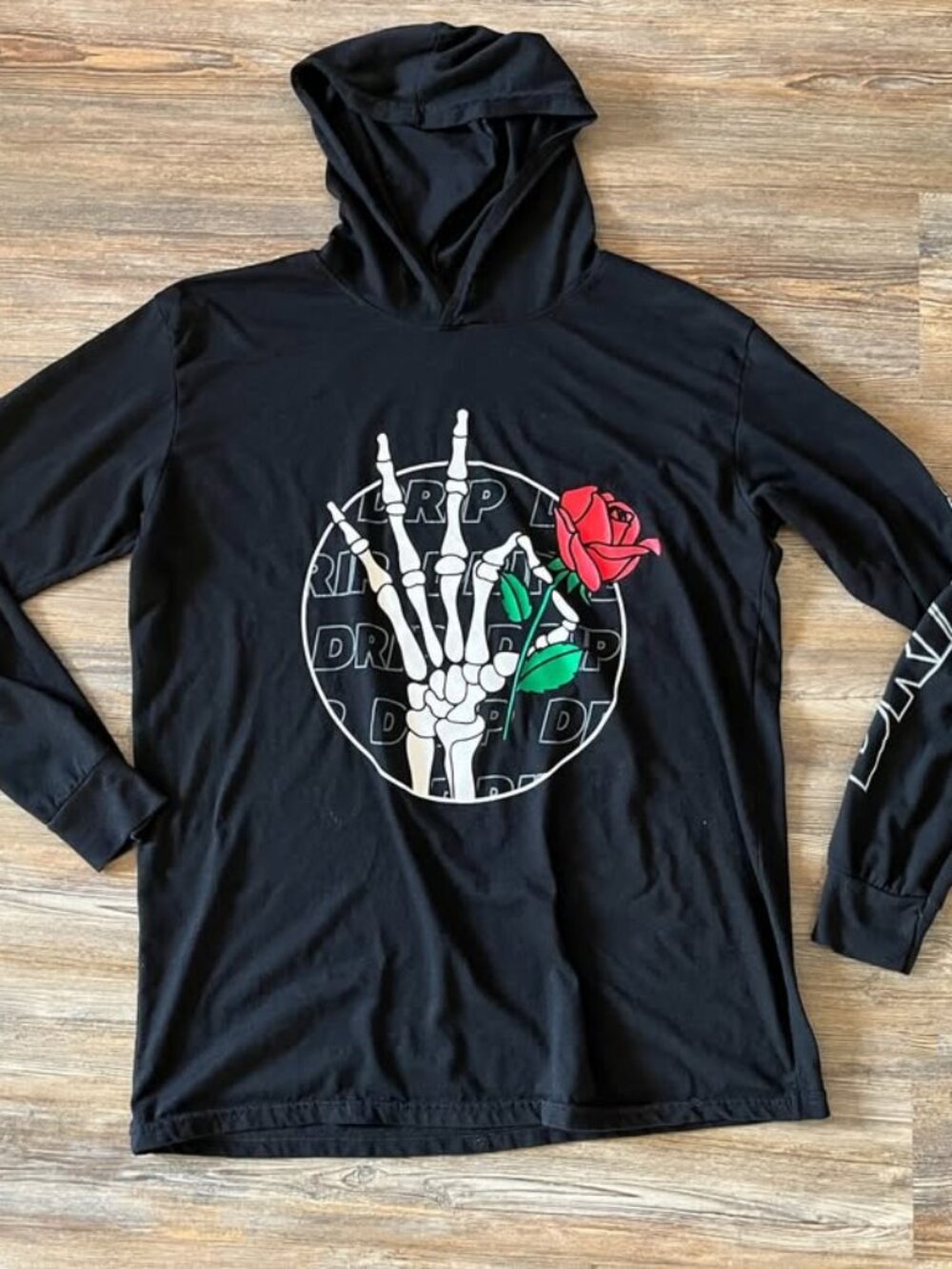 Rose T-Shirt With Hood - Women's Size Large - Cotton Blend - Lightweight